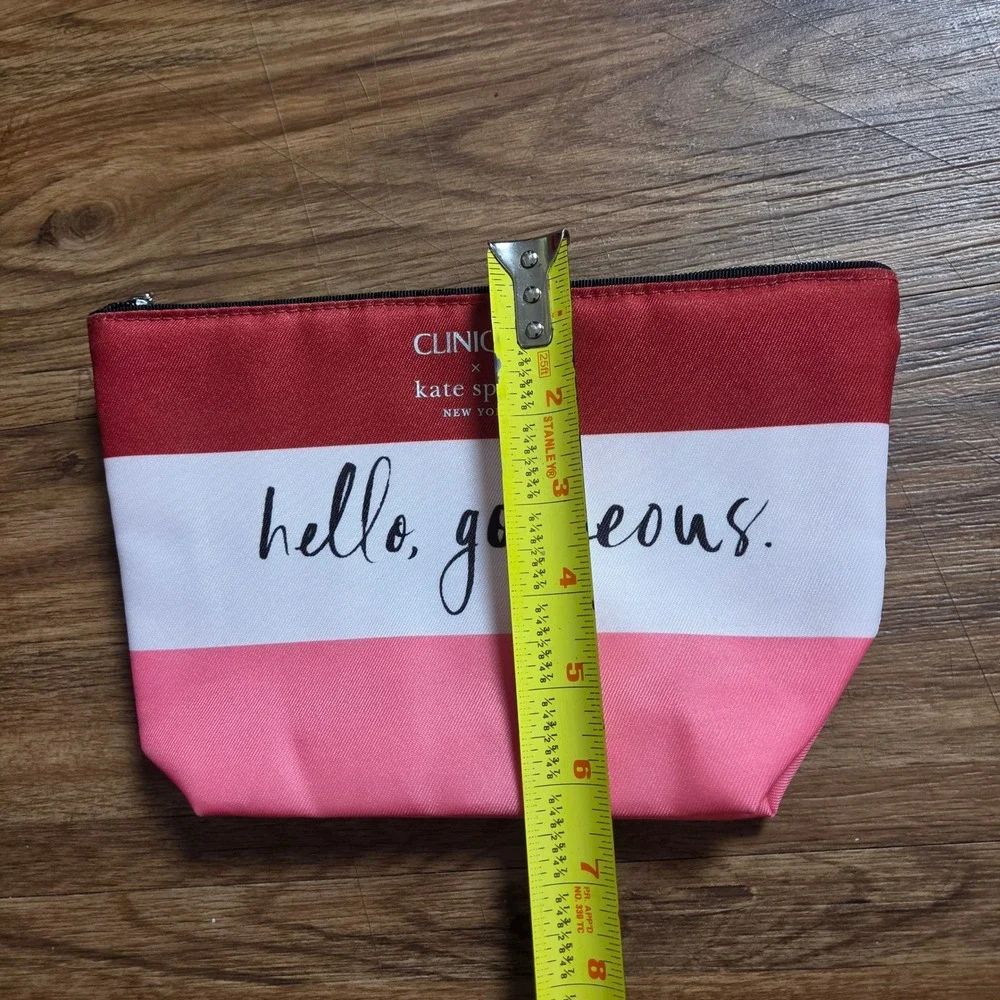 Clinique x Kate Spade Hello Gorgeous Makeup Bag Red Pink Stripe Pouch Travel